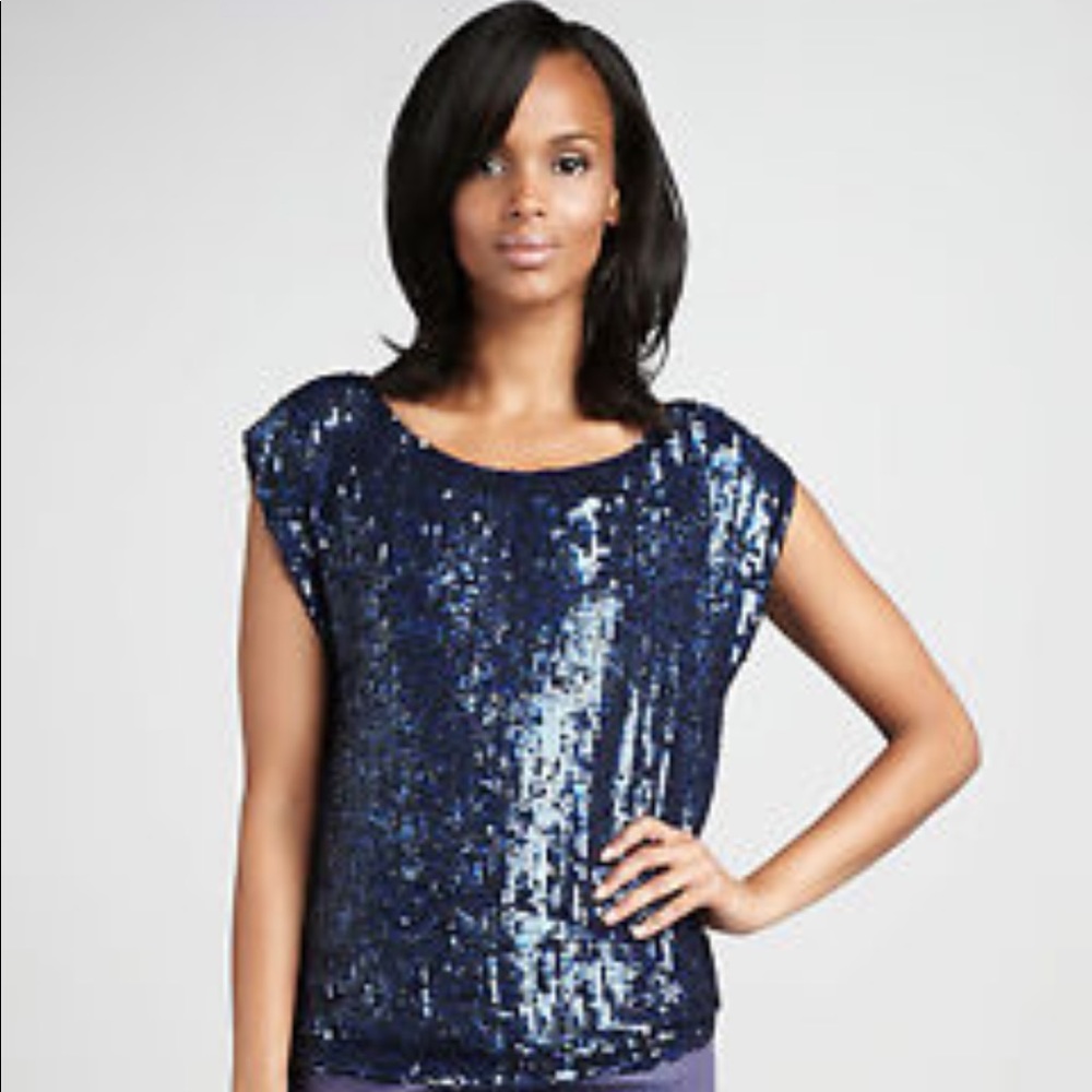 Alice + Olivia
Blue Sleeveless Boxy Sequin Blouse